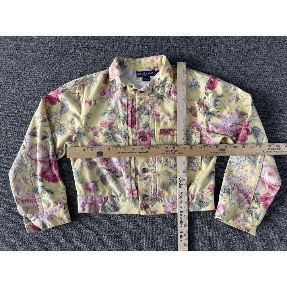 Vintage Ralph Lauren Jacket Womens Medium Yellow Floral Denim Cotton Cropped - Picture 4 of 7
